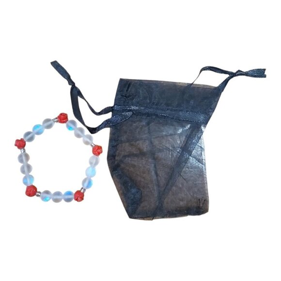 Handmade 7 Inch Rose Buds & Moon Crystal Bead Bracelet | Glass Spacer Slip-On - Picture 4 of 4